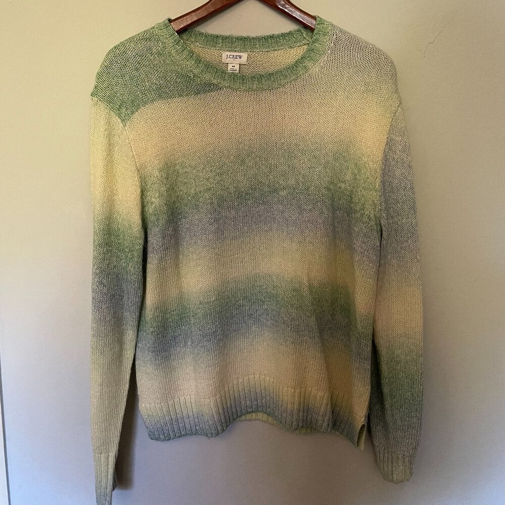 J Crew crew neck sweater, size M, blue/green/cream